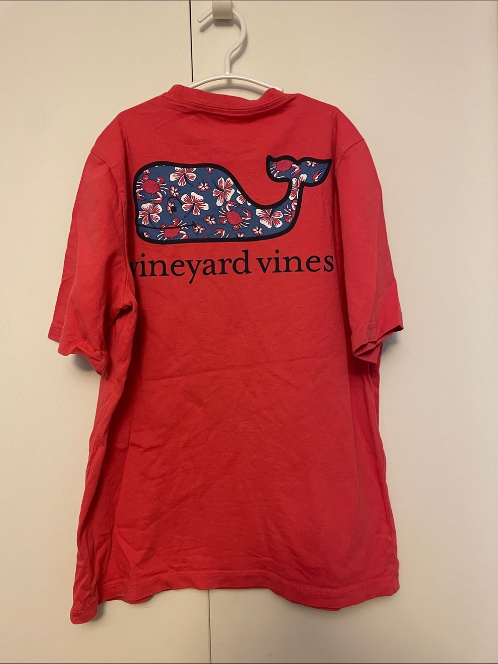 Vineyard Vines Coral Red Tee with Floral Whale